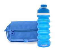 office box - Pack Vuelta al Cole: Estuche Triple “el Original” + Botella de Silicona Plegable BWater - Lavable y Resistente para durar Todo el Curso por un Precio único. (Azul Claro + BWater)