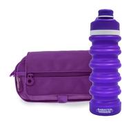 office box - Pack Vuelta al Cole: Estuche Triple “el Original” + Botella de Silicona Plegable BWater - Lavable y Resistente para durar Todo el Curso por un Precio único. (Morado + BWater)