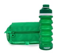 office box - Pack Vuelta al Cole: Estuche Triple “el Original” + Botella de Silicona Plegable BWater - Lavable y Resistente para durar Todo el Curso por un Precio único. (Verde + BWater)