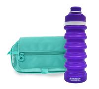 office box - Pack Vuelta al Cole: Estuche Triple “el Original” + Botella de Silicona Plegable BWater - Lavable y Resistente para durar Todo el Curso por un Precio único. (Turquesa + BWater)
