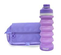 office box - Pack Vuelta al Cole: Estuche Triple “el Original” + Botella de Silicona Plegable BWater - Lavable y Resistente para durar Todo el Curso por un Precio único. (Lila + BWater)