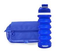 office box - Pack Vuelta al Cole: Estuche Triple “el Original” + Botella de Silicona Plegable BWater - Lavable y Resistente para durar Todo el Curso por un Precio único. (Azul Oscuro + BWater)