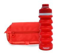 office box - Pack Vuelta al Cole: Estuche Triple “el Original” + Botella de Silicona Plegable BWater - Lavable y Resistente para durar Todo el Curso por un Precio único. (Rojo Coral + BWater)