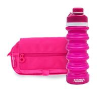 office box - Pack Vuelta al Cole: Estuche Triple “el Original” + Botella de Silicona Plegable BWater - Lavable y Resistente para durar Todo el Curso por un Precio único. (Fucsia + BWater)