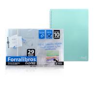 Office Box - Pack Vuelta al Cole: Forra Libros Express -El Único Completo- Identificador y 3 Tarjetas incluidas y 100% Ecológico,Fácil y Rápido. Tu libro forrado en 15 Seg. (29 cm) + Cuaderno Flexi A4