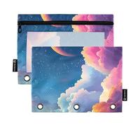 Office - Carpeta de 3 anillas con cremallera, estuche para lápices, diseño floral, transparente, color degradado, cielo nocturno, 9.8 x 7.1 pulgadas, 2 paquetes