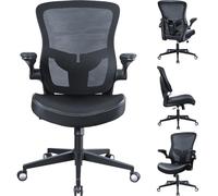 Office Chair 400lbs with PU Leather Cushion, Ergonomic Desk Chair with Flip-Up Arms, Home Office Desk Chairs with Adjustable Seat Height & Lumbar Support