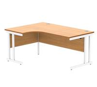 Office Hippo Essentials - Escritorios de Esquina Izquierda, Escritorio Radial para Oficina o Trabajo, Oficina en casa con gestión de Puertos para Cables, Marco Blanco, Haya Noruega, 160 x 120 cm