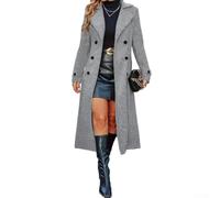 Office Lady - Abrigo largo con solapa y doble botonadura para otoño e | Tela de poliéster, para un tacto suave, resistente a las arrugas, fácil cuidado, disponible en varios colores sólidos (gris