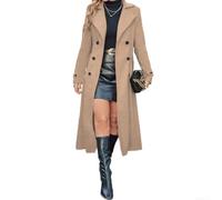 Office Lady - Abrigo largo con solapa y doble botonadura para otoño e | Tela de poliéster, para un tacto suave, resistente a las arrugas, fácil cuidado, disponible en varios colores sólidos