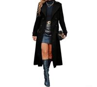 Office Lady - Abrigo largo con solapa y doble botonadura para otoño e | Tela de poliéster, para un tacto suave, resistente a las arrugas, fácil cuidado, disponible en varios colores sólidos (negro