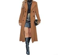 Office Lady - Abrigo largo con solapa y doble botonadura para otoño e | Tela de poliéster, para un tacto suave, resistente a las arrugas, fácil cuidado, disponible en varios colores sólidos (caqui