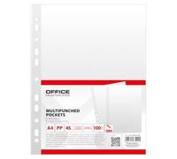 OFFICE PRODUCTS Fundas para folletos / 100 unidades/DIN A4/transparente superior abierta fundas transparentes fundas de plástico perforadas para documentos, papeles, archivos, carpetas/PP/transparente