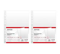 OFFICE PRODUCTS Fundas para folletos / 100 unidades/DIN A4/transparente superior abierta fundas transparentes fundas de plástico perforadas para documentos, papeles, archivos, carpetas/PP/transparente