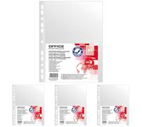 OFFICE PRODUCTS Fundas transparentes para folletos, A4, 100 unidades, apertura superior, fundas transparentes de plástico perforadas, transparente de 60 micras, borde reforzado (Paquete de 4)