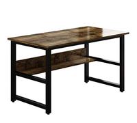 Office Writing Desk with A Multi- Purpose in One Design Computer Desk Home Office Writing Desk Black Metal Frame Charcoal Wood Color Study Desk with Storage