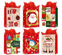 OfficeCastle Paquete de 6 bolsas pequeñas de regalo de Navidad, bolsas de papel de Navidad para regalos de vacaciones, bolsas de Navidad para regalos, envoltura de regalos y bolsas de regalo de fiesta