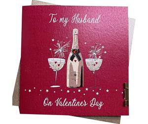OfficeCentre White Cotton Cards Champagne Flutes To My Husband On Valentine's Day Handmade Valentine's Day Card, White
