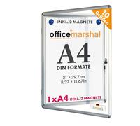 OfficeMarshal Vitrina 1 x A4 incluye 2 imanes, caja de información para colgar exhibición magnética y pared posterior para escribir, con marco de aluminio