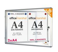 OfficeMarshal Vitrina 2 x A4 incluye 4 imanes, caja de información para colgar, caja de exposición, magnética, pared trasera para escribir, con marco de aluminio
