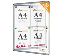 OfficeMarshal Vitrina de 4 x A4 con 8 imanes, caja de información para colgar en la pared, magnética y para escribir, con marco de aluminio