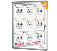 OfficeMarshal Vitrina de 9 x A4 con 18 imanes, caja de información para colgar, magnética, pared posterior para escribir, con marco de aluminio