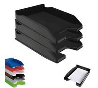 Officepaper - 3 Bandejas Oficina apilables para Documentos y Folios - Bandeja apilable para Oficina y Escritorio - Bandejas de Oficina para Folios A4 y Documentos - Color Negro.
