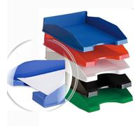 Officepaper - 4 Bandejas Oficina apilables para Documentos y Folios - Bandeja apilable para Oficina y Escritorio - Bandejas de Oficina para Folios A4 y Documentos - Color (Azul, Blanco, Rojo y Negro)