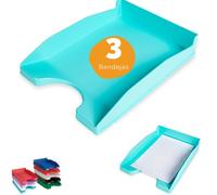 Officepaper - Bandejas Oficina apilables, Organizador de Documentos, 3 bandejas de Oficina Color Azul Claro