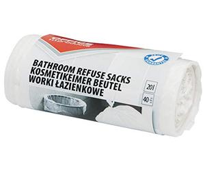OFFICER PRODUCTS 22025169-14 - Bolsas de basura de 20 l, 40 unidades por rollo, para la basura doméstica, para cuarto de baño estándar (HDPE), color blanco