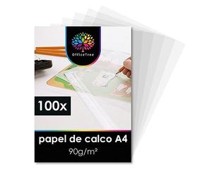 OfficeTree 100x Papel Cebolla transparente para Calcar - Papel de calco Vegetal A4 para imprimir - Tracing Paper para Dibujo