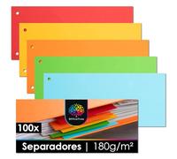 OfficeTree 100x Separadores Archivador 2 Anillas 24x10,5 cm - 5 Colores - Perforadas - 180g - Separadores de Colores Archivador - Escribibles - Separador de Archivadores - Separadores para Archivador