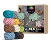 OfficeTree 12 x 10m Hilo de Yute de Colores Pastel 2mm - Cuerda de Yuta Colores Pastel - Cordel Manualidades - Cuerda Yute para Decoración y Trabajos de Jardinería - Cuerda para Envolver Regalos