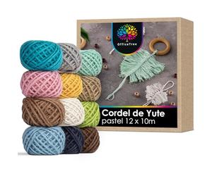 OfficeTree 12 x 10m Hilo de Yute de Colores Pastel 2mm - Cuerda de Yuta Colores Pastel - Cordel Manualidades - Cuerda Yute para Decoración y Trabajos de Jardinería - Cuerda para Envolver Regalos