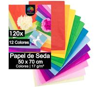 OfficeTree 120 hojas de papel de seda de 50 x 70 cm - 12 colores - 17 g/m² - Papel de seda de colores para manualidades - Papel de seda para envolver regalos - Embalaje de papel de seda de gran tamaño