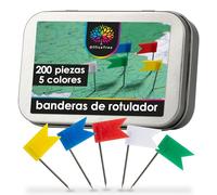 OfficeTree 200x Banderas Marcadoras - 5 Colores - Marcación Visión General de Mapas del Mundo y Mapas de Tablero - Accesorios de Marcación para Mapas Murales para Chinchetas