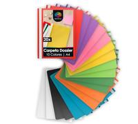 OfficeTree 20x Carpeta Dossier A4 - 10 Colores - Fastener Plastico PP para Colegio, Universidad y Oficina - Carpetas Dosier Escolares - Carpetas Plastico A4 - Archivadores Carpeta Fastener