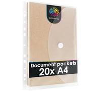 OfficeTree 20x Carpeta Plastico A4 con Broche y 120 Etiquetas de Refuerzo para Agujeros - Cierre Adhesivo y Tira para Archivar - Carpetas Plastico A4 Transparente - Sobres Plastico A4 para Archivar
