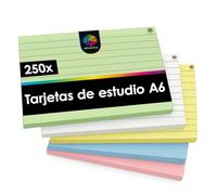OfficeTree 250x Flashcards A6 - Fichas Rayadas en 5 Colores - Tarjetas Estudio Aprendizaje para Escuela y Estudio - Fichas A6 - Tarjetas para Estudiar para Notas y Organización - Estudio