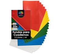 OfficeTree 25x Fundas de Cuadernos A4 - 5 Colores - Aspecto de Rafia - incluidas 25 Etiquetas - Forrar Libros Escolares para el Colegio y la Oficina - Fundas de Plastico para Libros y Cuaderno