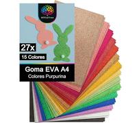 OfficeTree 27x Goma EVA Purpurina A4-15 Colores - 2mm - no Autoadhesivo - Papel Goma EVA Manualidades Brillante per Hobby Creativo, Scrapbooking y DIY - Gomaespuma Colores