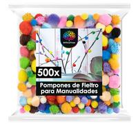 OfficeTree 500 Pompones de colores - Pompones coloridos para hacer manualidades, mezcla de bolas colores de diferentes tamaños, bolas de fieltro - Pompones para manualidades para decorar, coser