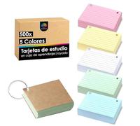OfficeTree 500x Tarjetas Estudio A8-5 Colores - Flashcards con Anillo y Caja de Almacenamiento - Fichas de Cartulina con Rayas - Tarjetas Vocabulario - Fichas Estudio para Exámenes - Revision Cards