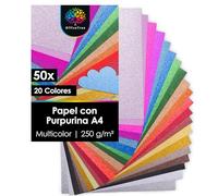 OfficeTree 50x Cartulina Purpurina A4 250g/m² - 20 Colores - Papel Brillante Bricolaje y Scrapbooking - No Autoadhesivo - Cartulina con Purpurina - Cartulinas Colores Manualidades - Coloured Card