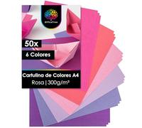 OfficeTree 50x Cartulina Rosa A4 300g - 6 Colores - Cartulinas A4 Colores Rosa para Manualidades e Impresión - Cartulina de Colores - Coloured Card - Papel Grueso para Manualidades y Scrapbooking