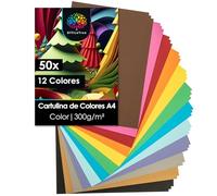 OfficeTree 50x Cartulinas de Colores A4 300g - 12 Colores - Cartulinas Colores A4 para Manualidades y Imprimir - Cartulina de Colores - Coloured Card - Cartulina Colores