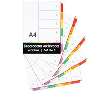 OfficeTree 5x Separadores Archivador 4 Anillas Carton - Separadores para Archivador - Separadores de Colores A4 con Multiperforación para Carpeta o Carpeta de Anillas - Made in Germany
