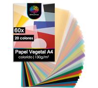 OfficeTree 60x Papel Cebolla Colores A4 130g/m² - 20 Colores - Extra fuerte e imprimible - Papel Vegetal A4 - Tracing Paper - Papeles de Calco Transparente