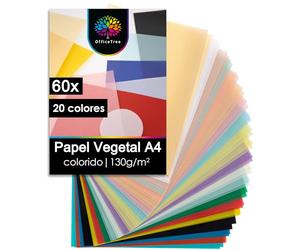 OfficeTree 60x Papel Cebolla Colores A4 130g/m² - 20 Colores - Extra fuerte e imprimible - Papel Vegetal A4 - Tracing Paper - Papeles de Calco Transparente