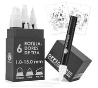 OfficeTree 6x Rotulador Tiza Liquida Blanca - Puntas Intercambiables de 1mm a 15mm - Rotulador Blanco Pizarra Negra
